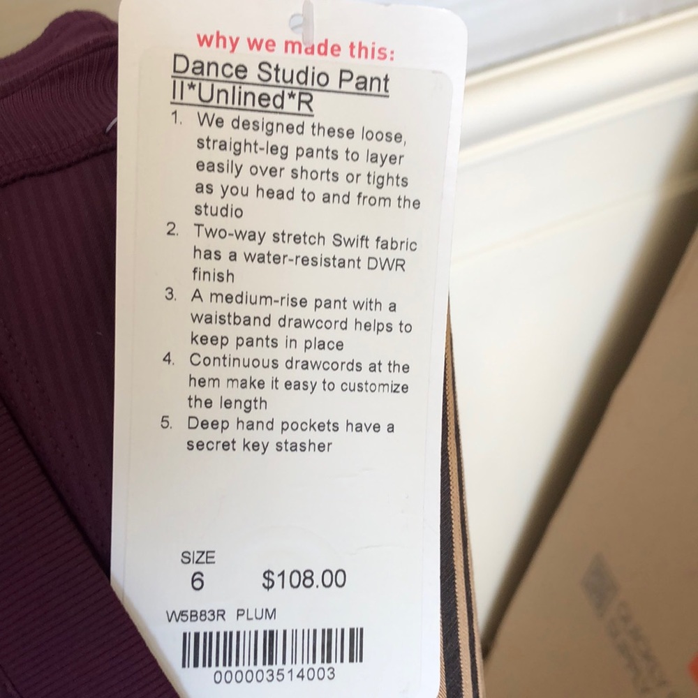 Lululemon dance studio unlined pants with tags